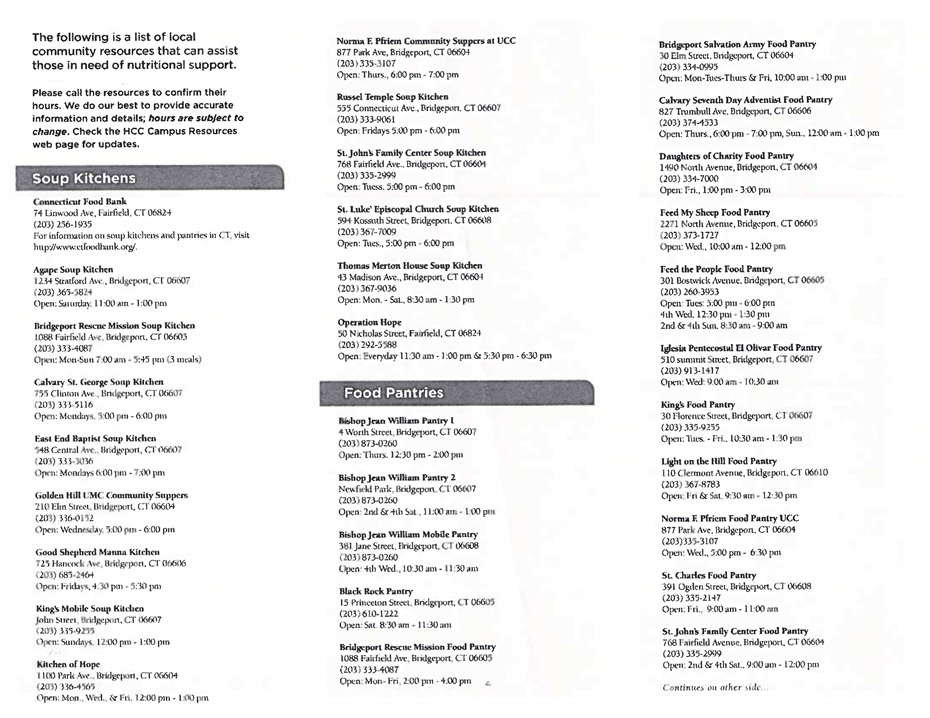 soup kitchen and food pantry information